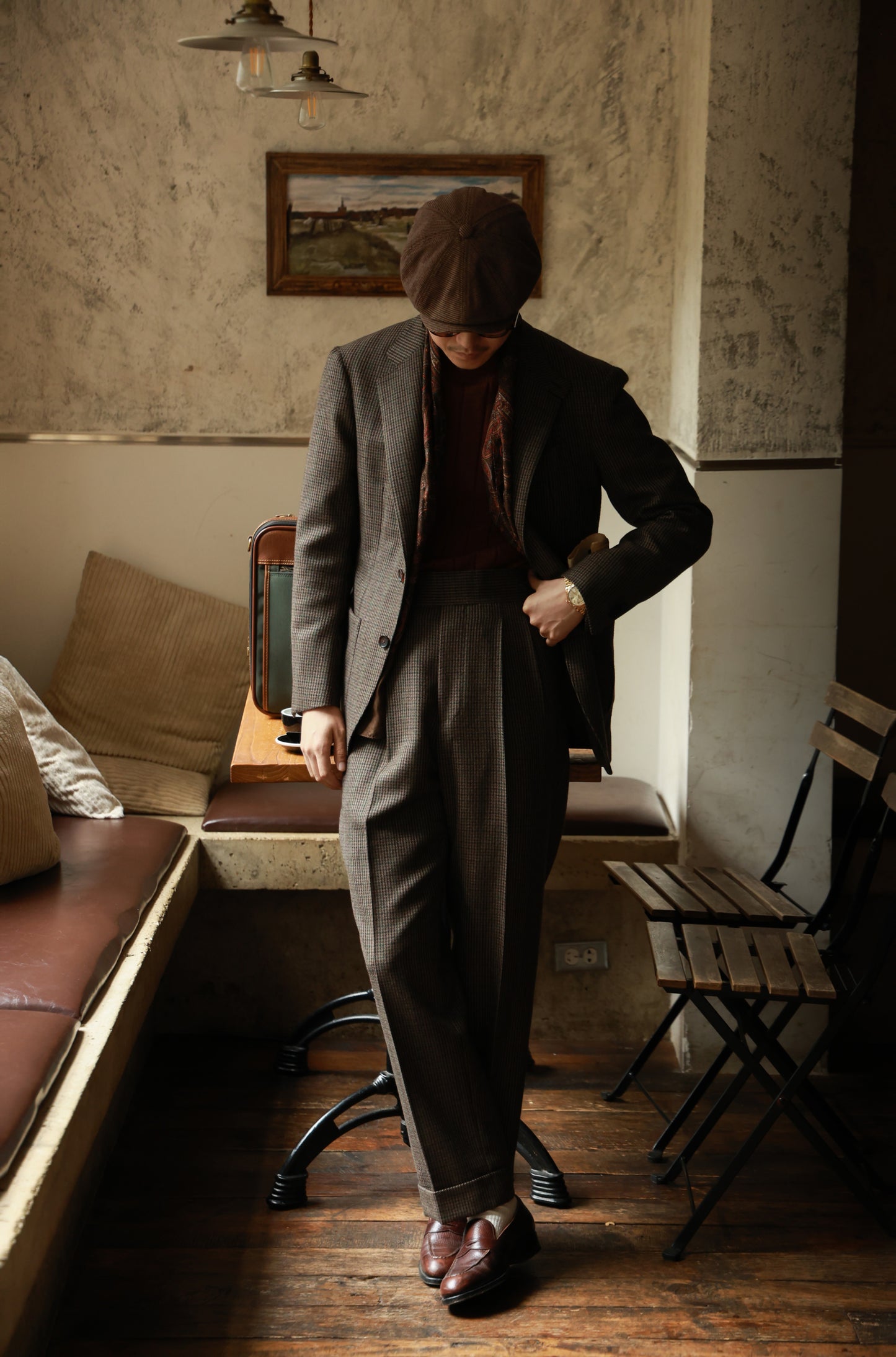 Tobacco check tweed trousers 