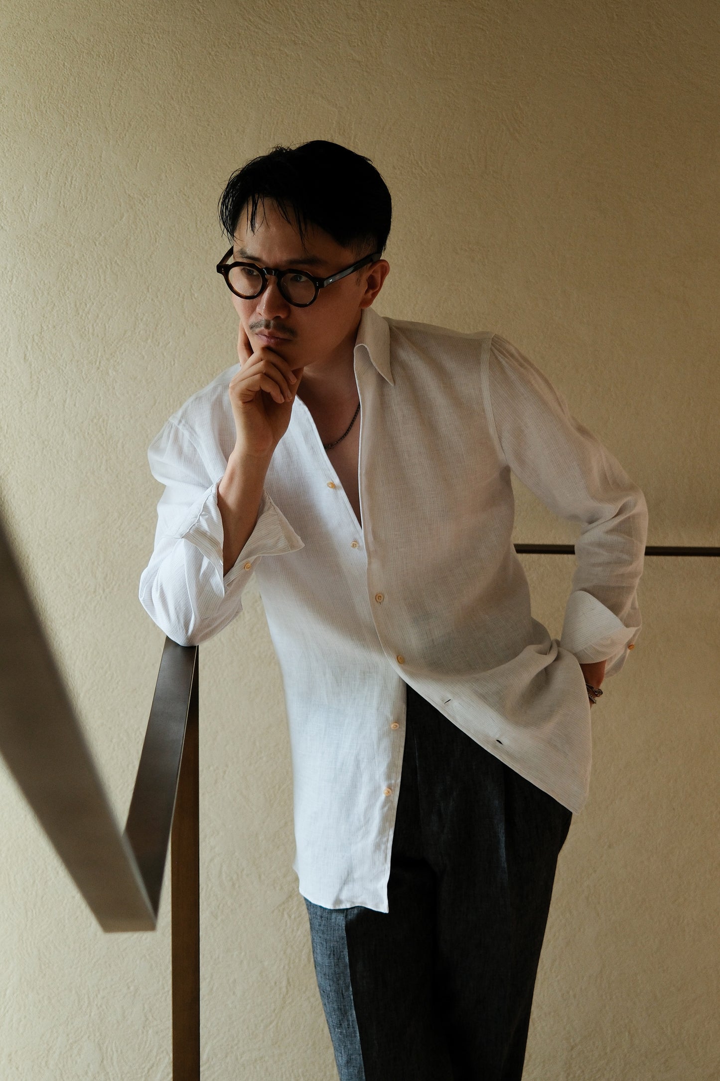 One-piece Collar Linen Shirt — Light Grey