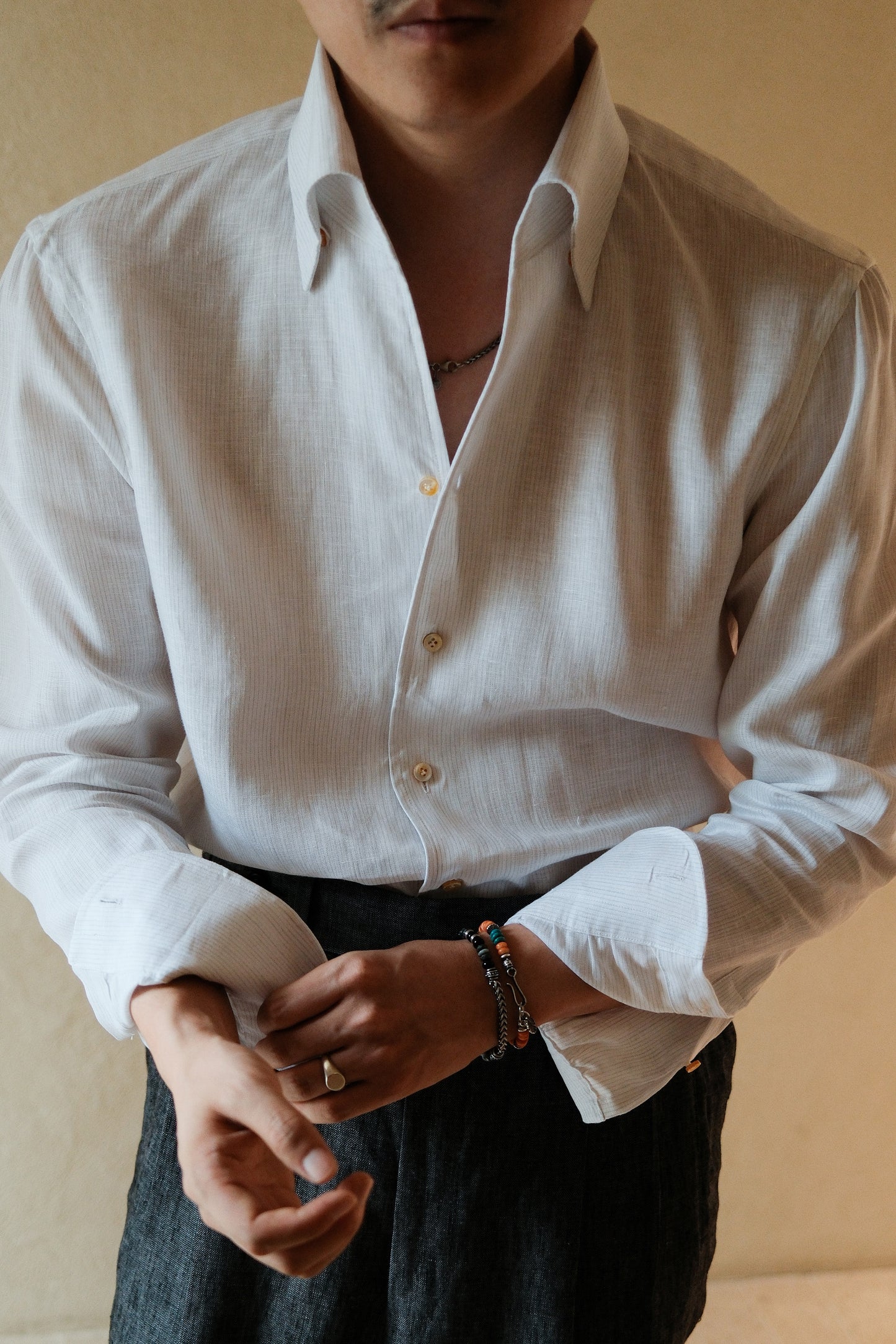 One-piece Collar Linen Shirt — Light Grey