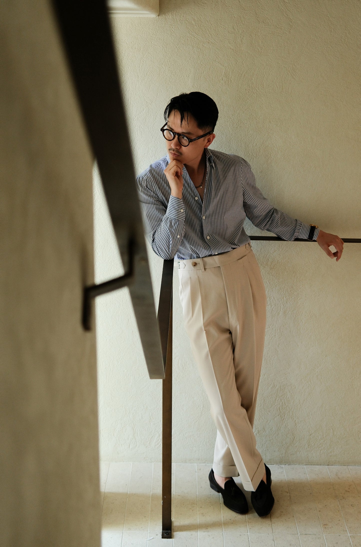 CANCLINI One-piece Collar Shirt — Blue Pencil Stripe