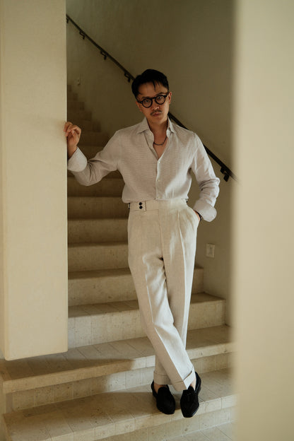 Spread Collar Linen Shirt — Brown Check