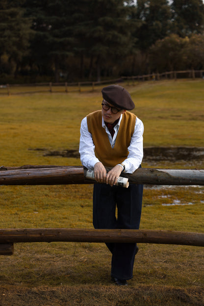 "Van Gogh Yellow" V-neck sweater vest 