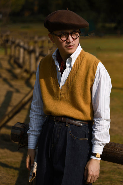 "Van Gogh Yellow" V-neck sweater vest 