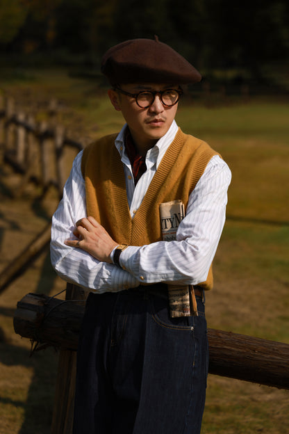 "Van Gogh Yellow" V-neck sweater vest 