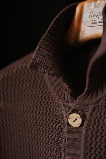Openwork Hard-Twist Cotton Short-Sleeve Cardigan — Palm Stain