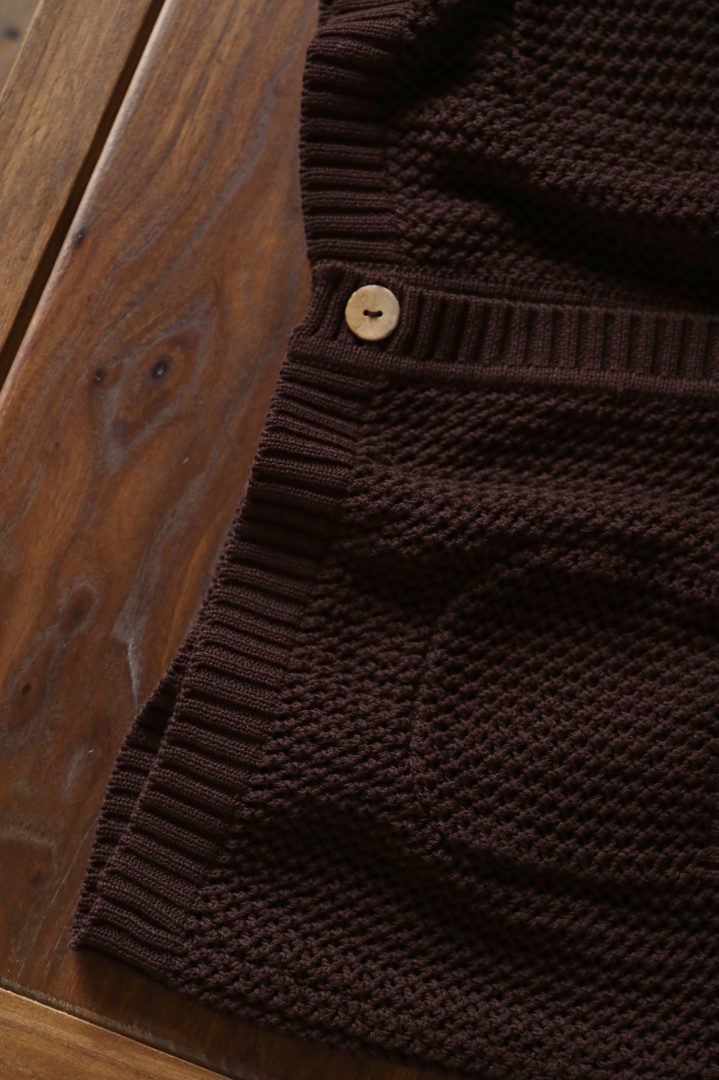Openwork Hard-Twist Cotton Short-Sleeve Cardigan — Palm Stain
