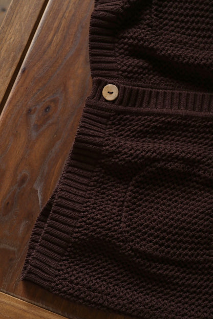 Openwork Hard-Twist Cotton Short-Sleeve Cardigan — Palm Stain