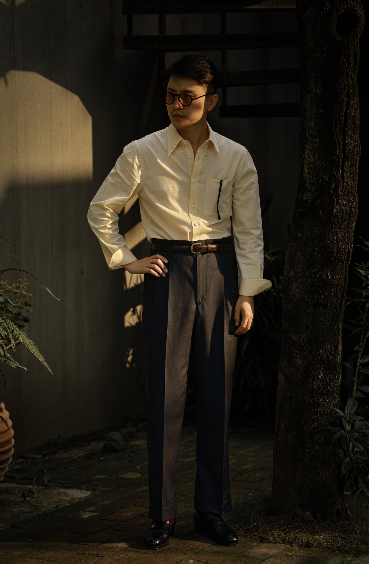 「Autumn Chrysanthemum Yellow」Hidden Button Collar Shirt