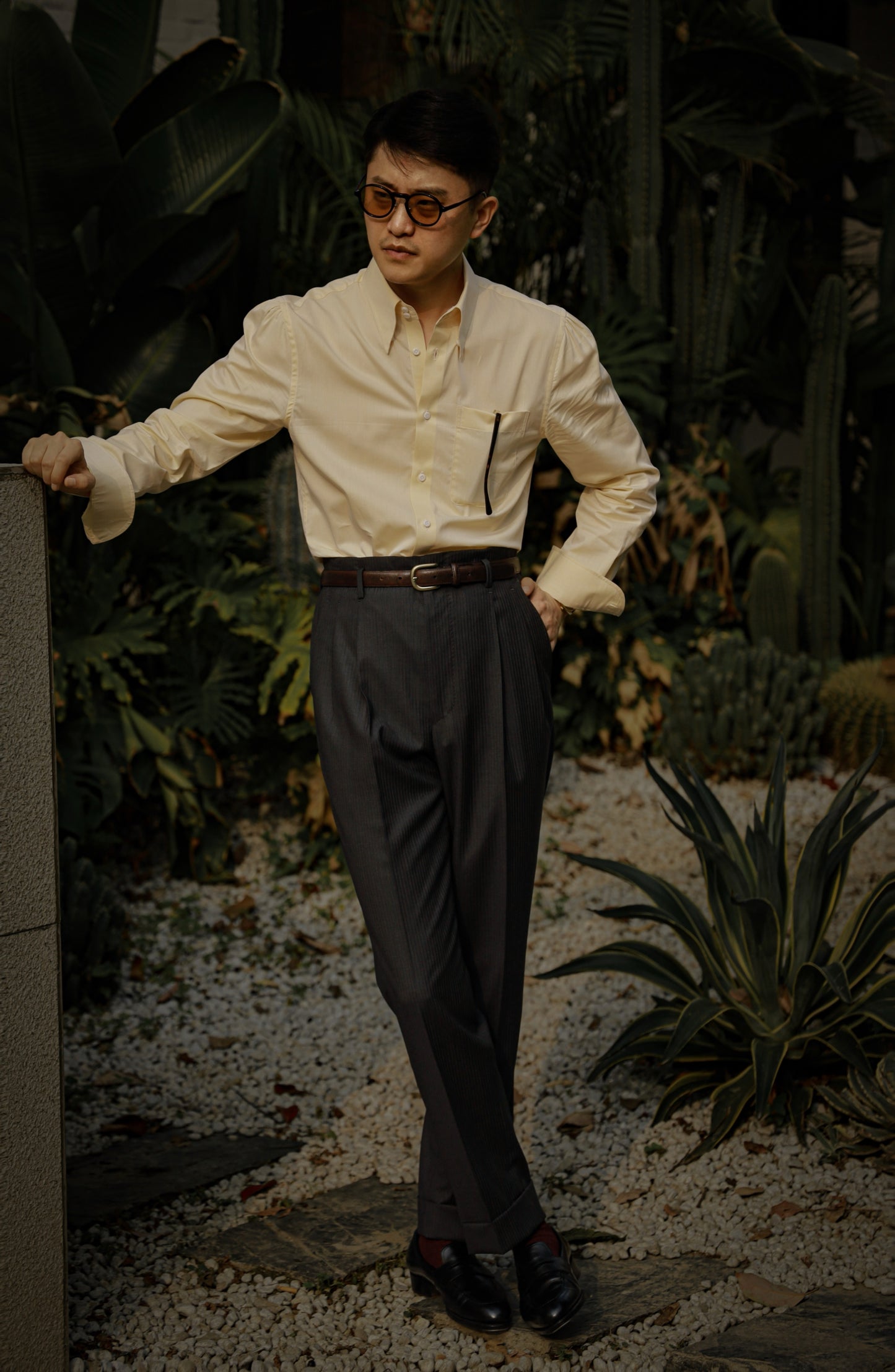 「Autumn Chrysanthemum Yellow」Hidden Button Collar Shirt