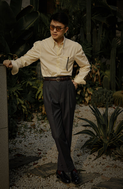 「Autumn Chrysanthemum Yellow」Hidden Button Collar Shirt