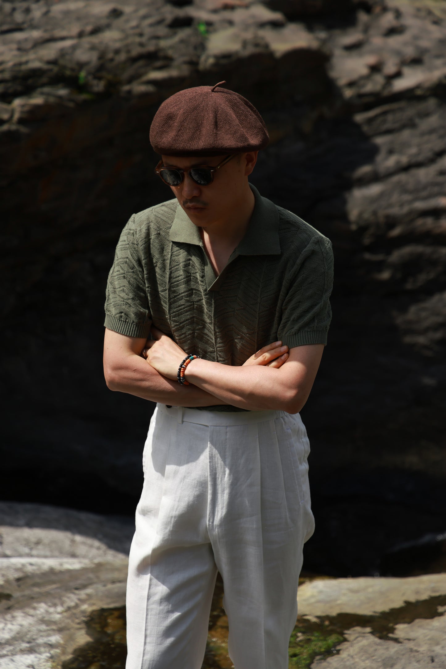 Pine-Texture High-Twist Cotton Short-Sleeve Polo — Pine Rock Green