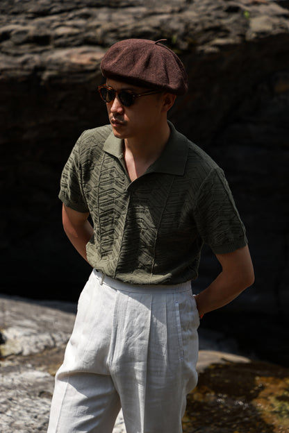 Pine-Texture High-Twist Cotton Short-Sleeve Polo — Pine Rock Green