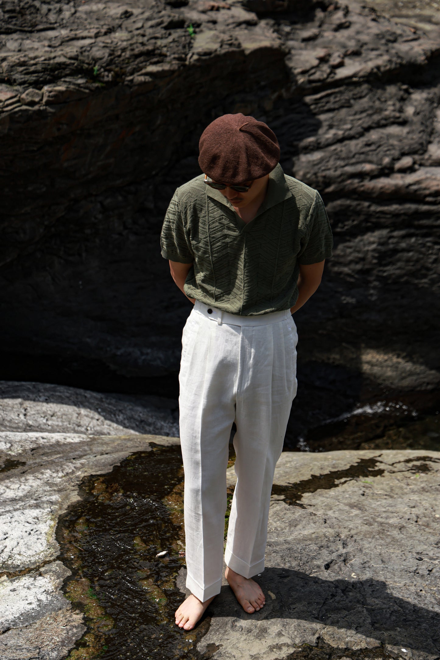Pine-Texture High-Twist Cotton Short-Sleeve Polo — Pine Rock Green