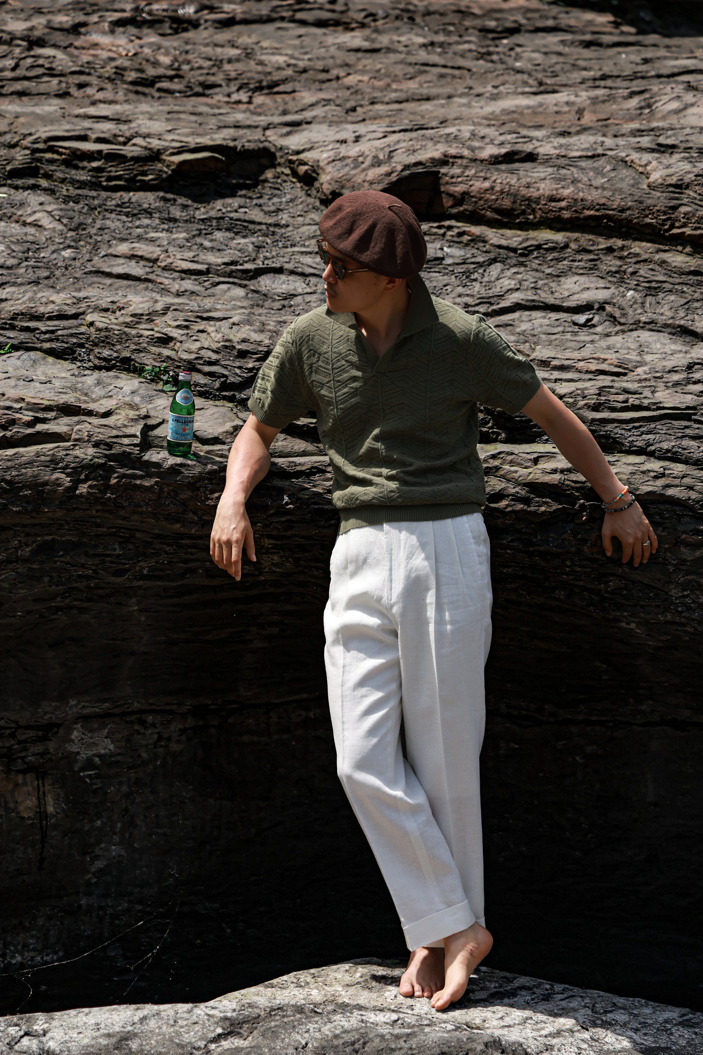 Pine-Texture High-Twist Cotton Short-Sleeve Polo — Pine Rock Green