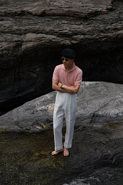 Pine-Texture High-Twist Cotton Short-Sleeve Polo — Coral Rock