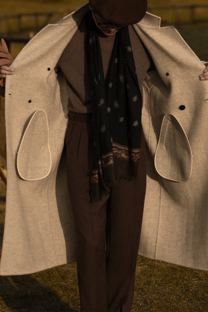 "Misty White" belted double-breasted double-faced wool coat 