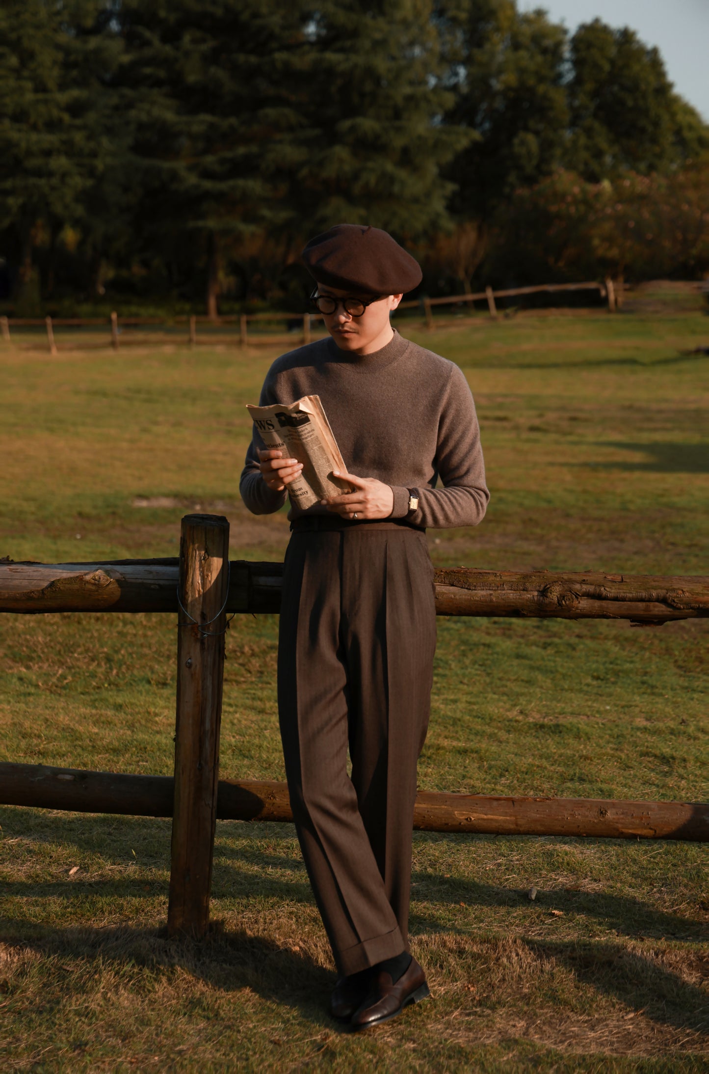 "Fallen Leaves Herringbone Pattern" Trousers 