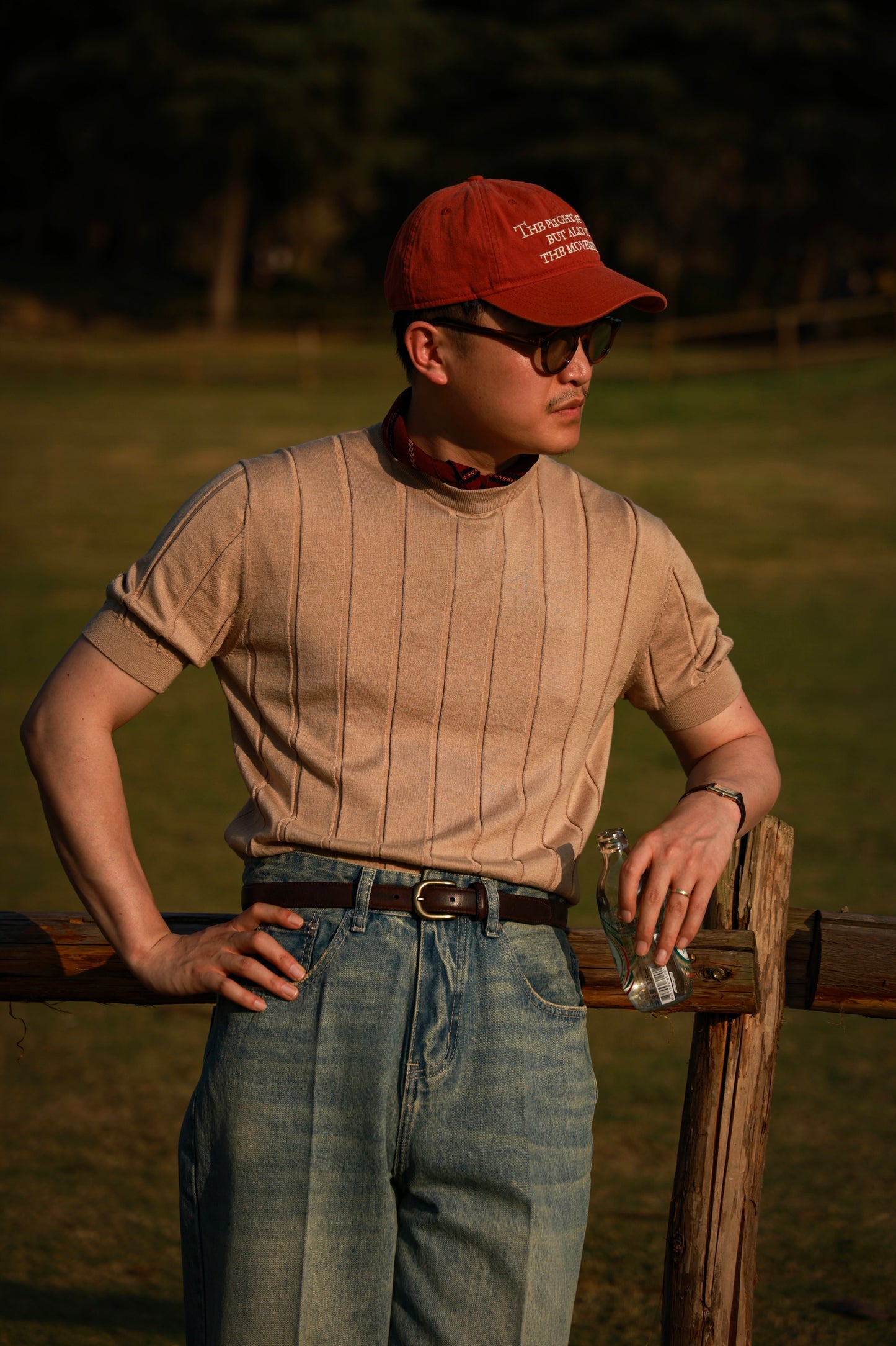 Cotton-Lyocell Blend Ribbed Unisex Knit Short-Sleeve T-Shirt — Oat Latte