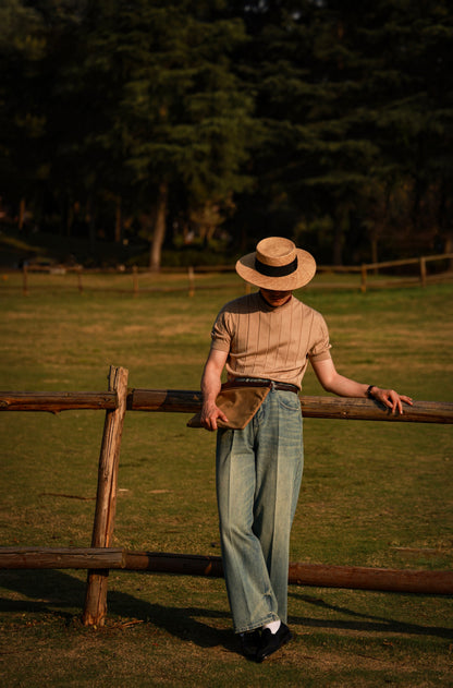 Cotton-Lyocell Blend Ribbed Unisex Knit Short-Sleeve T-Shirt — Oat Latte