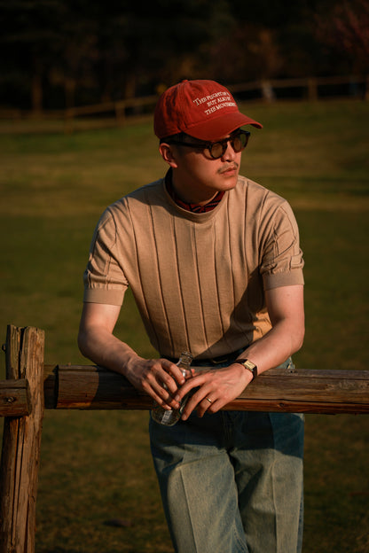 Cotton-Lyocell Blend Ribbed Unisex Knit Short-Sleeve T-Shirt — Oat Latte