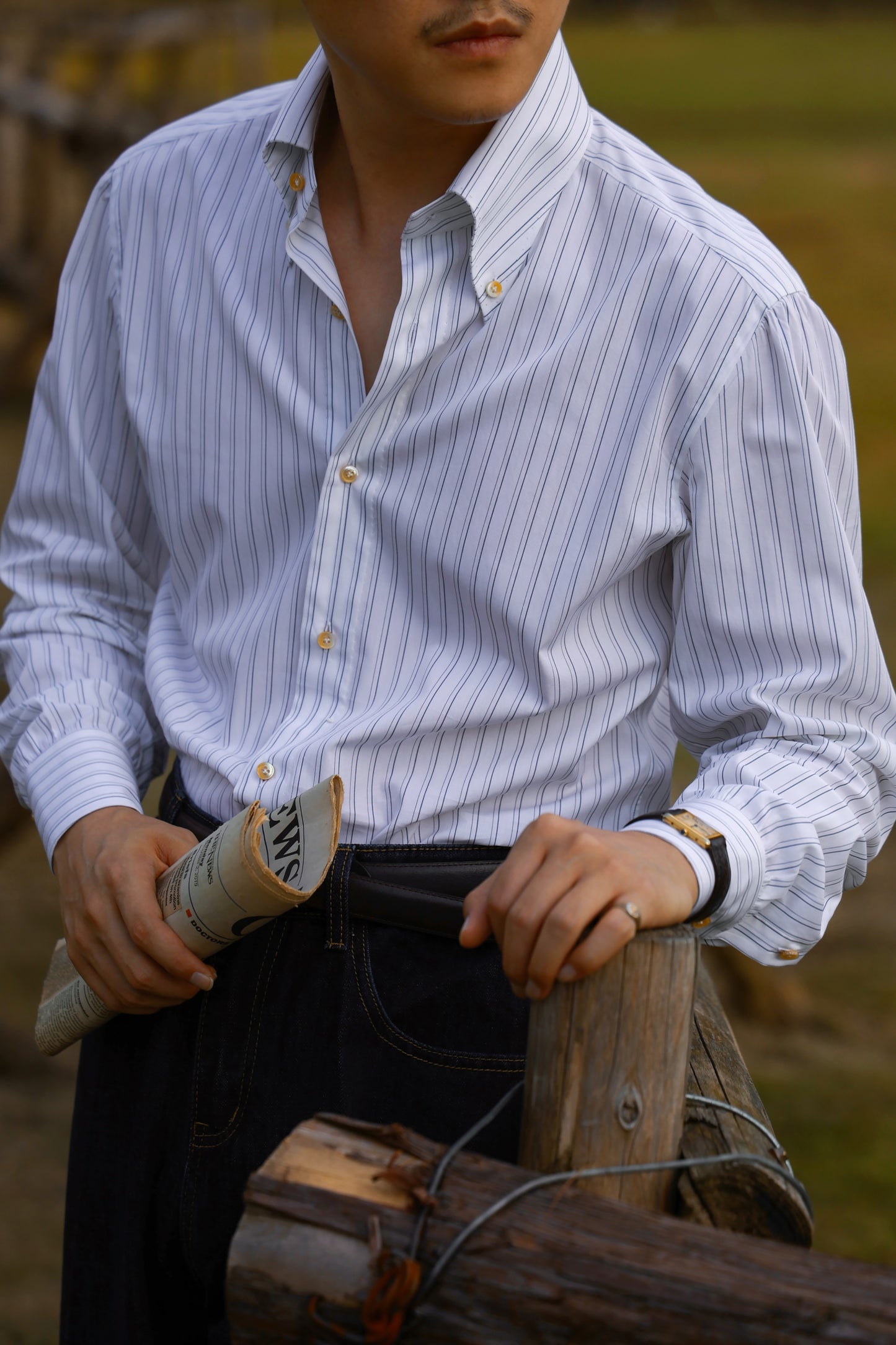 "Bristol Blue Stripe" Button-down collar handmade seven-step shirt 