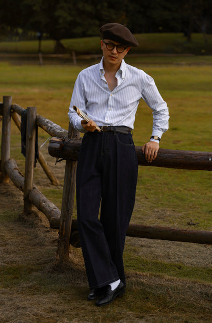 "Bristol Blue Stripe" Button-down collar handmade seven-step shirt 