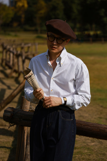 "Bristol Blue Stripe" Button-down collar handmade seven-step shirt 