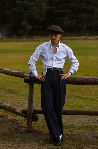 "Bristol Blue Stripe" Button-down collar handmade seven-step shirt 