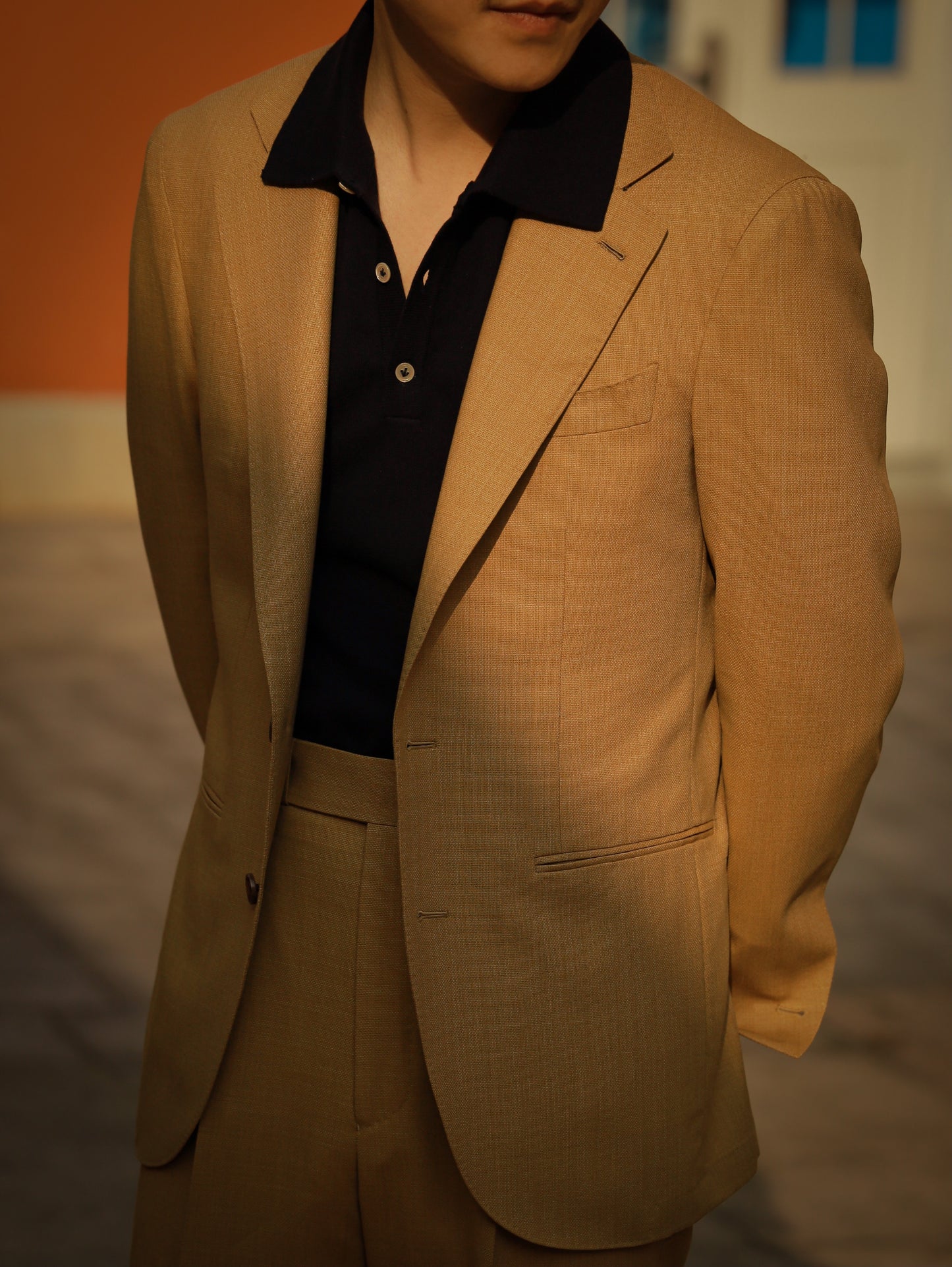 「Navy Blue」combed cotton Shell Buttons Knit Short-Sleeve Polo Shirt