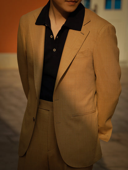 「Navy Blue」combed cotton Shell Buttons Knit Short-Sleeve Polo Shirt