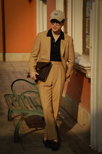 「Navy Blue」combed cotton Shell Buttons Knit Short-Sleeve Polo Shirt