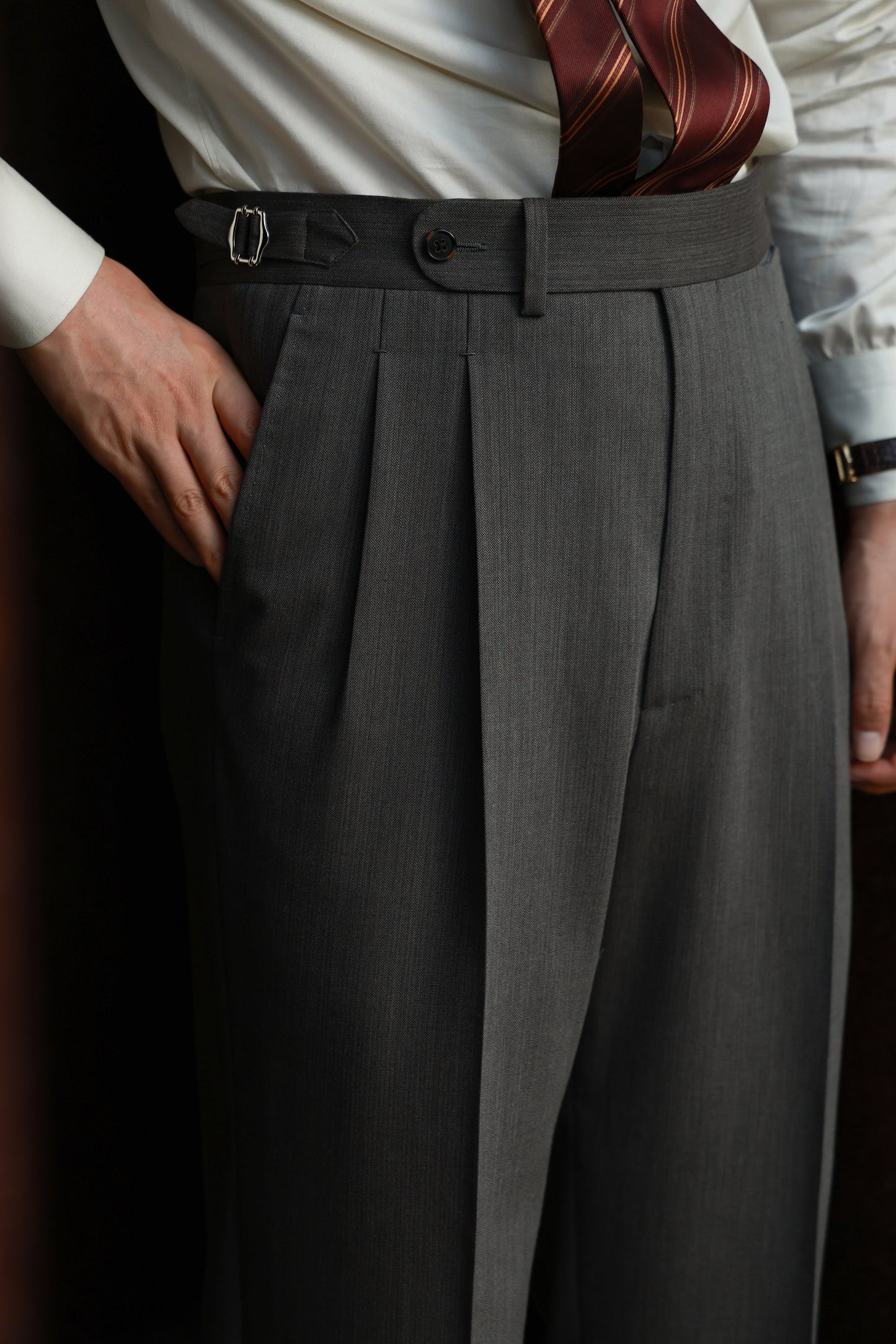 "Tea Grey Wheat Ear Pattern" Suit Trousers 