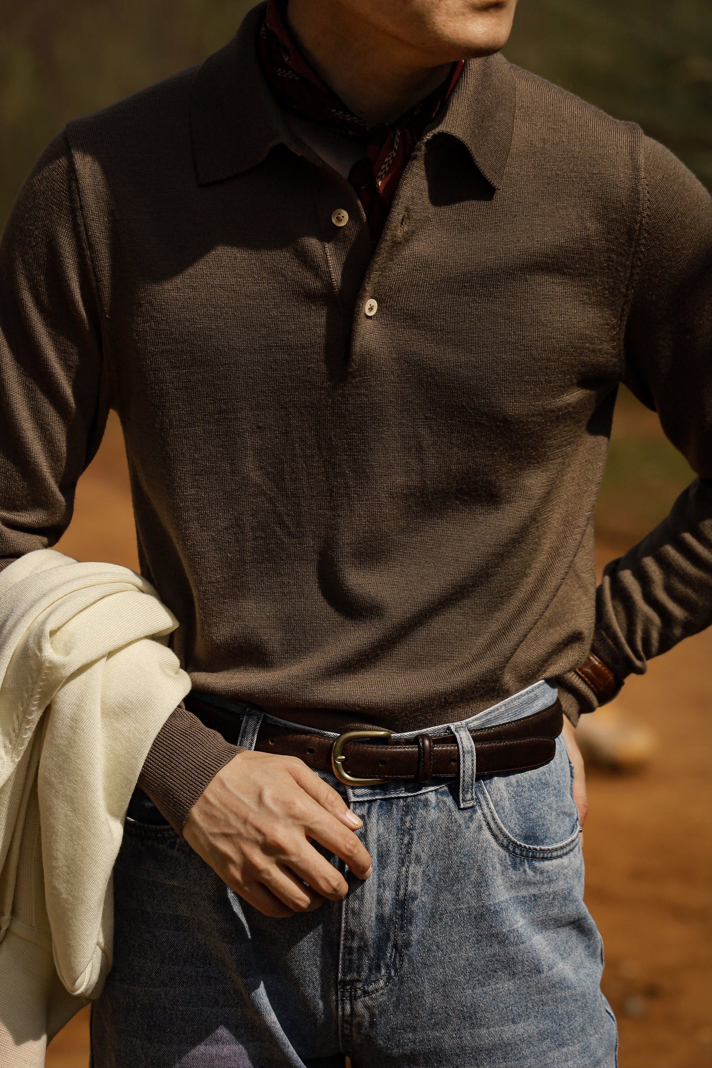 「Brown Green」Polo collar Sweater