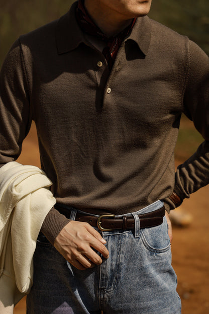 「Brown Green」Polo collar Sweater