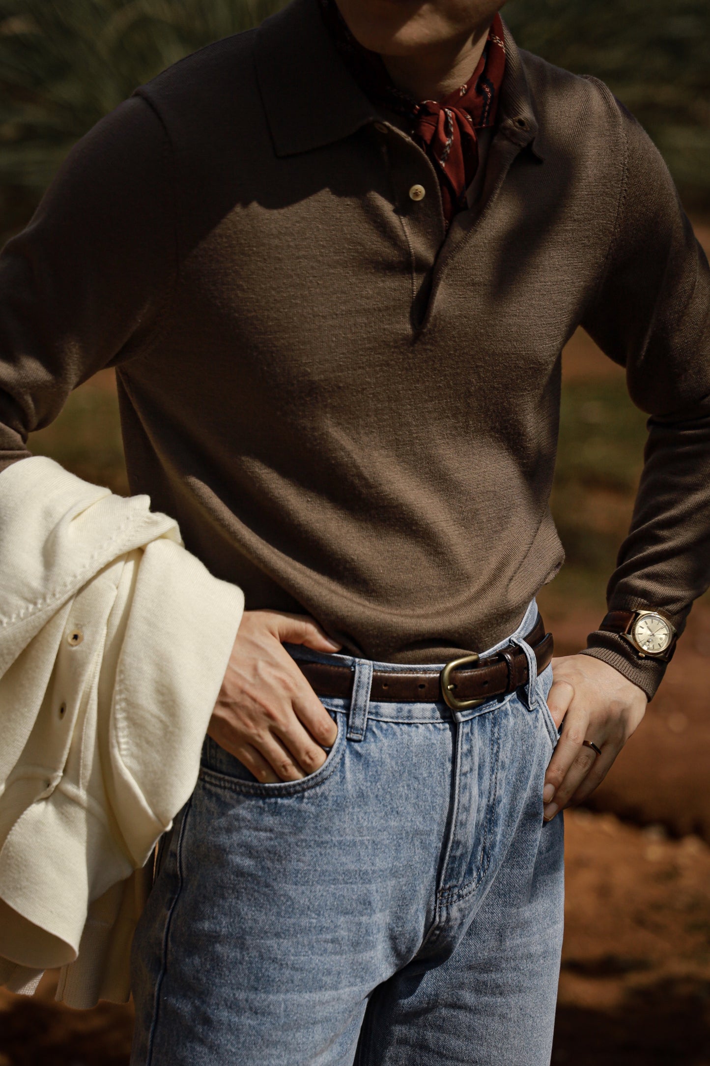 「Brown Green」Polo collar Sweater