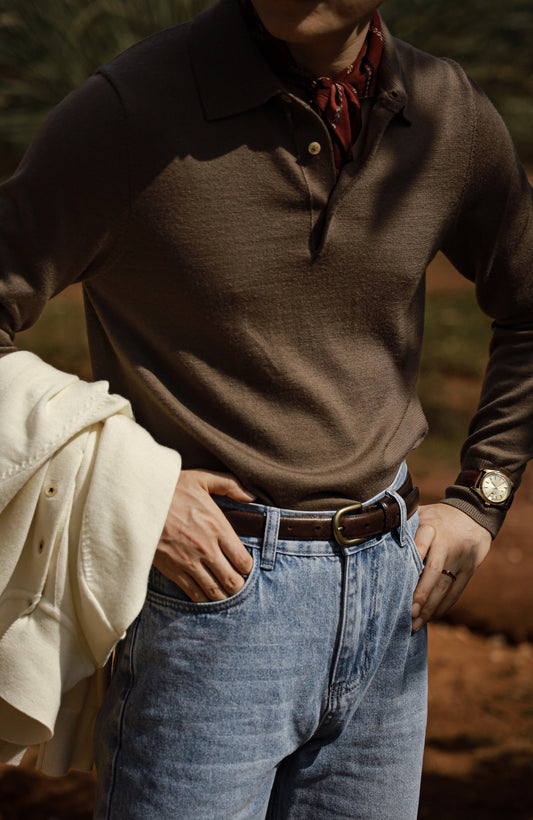 「Brown Green」Polo collar Sweater