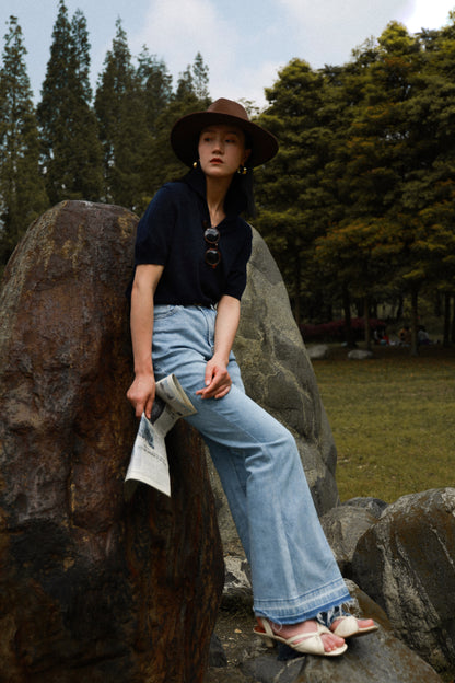 Cotton/Cashmere Classic Polo Navy