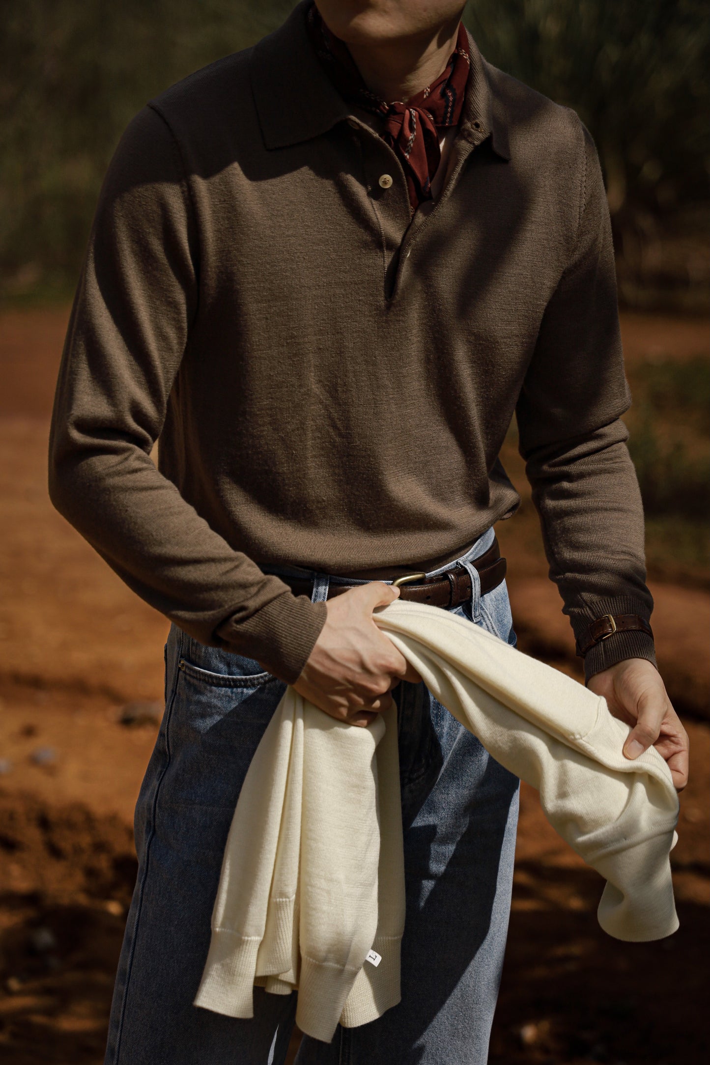 「Brown Green」Polo collar Sweater