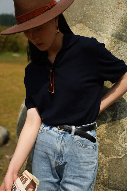 Cotton/Cashmere Classic Polo Navy