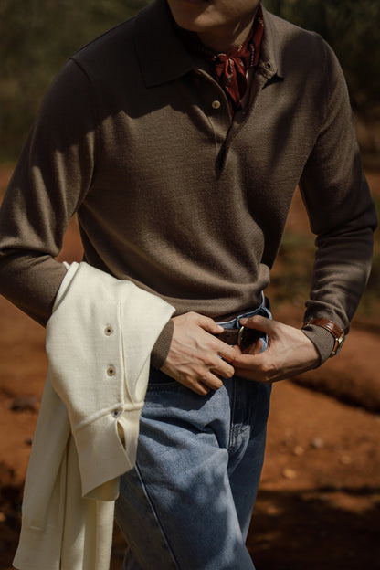 「Brown Green」Polo collar Sweater