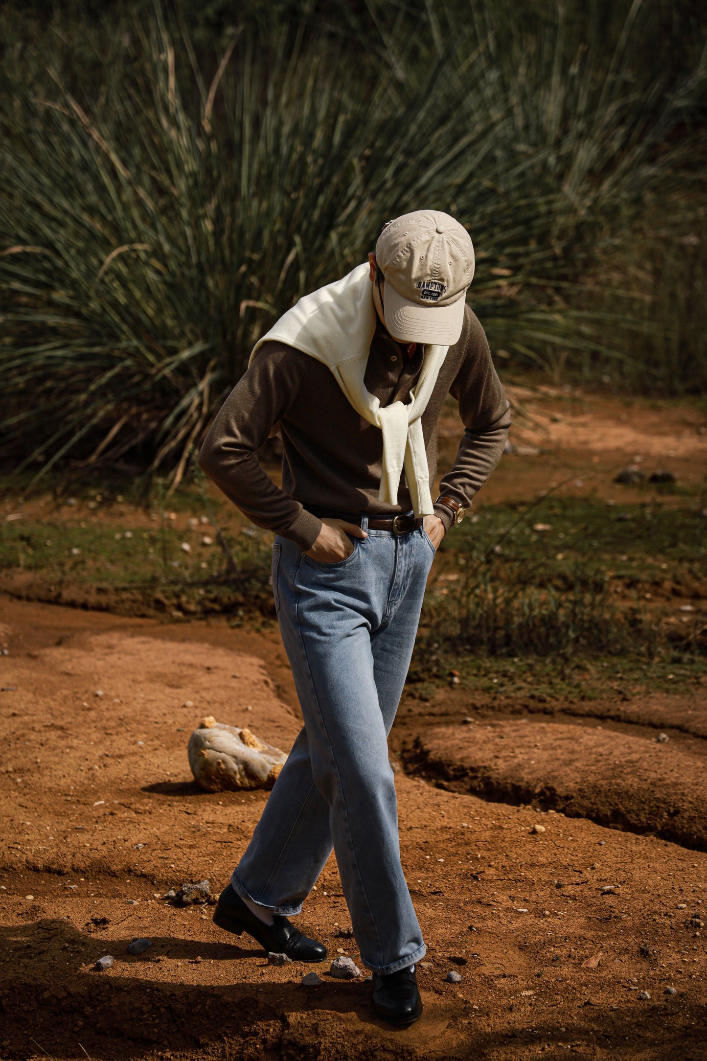 「Brown Green」Polo collar Sweater