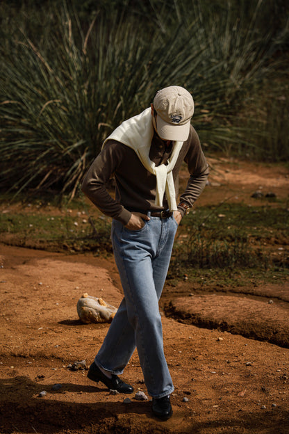 「Brown Green」Polo collar Sweater