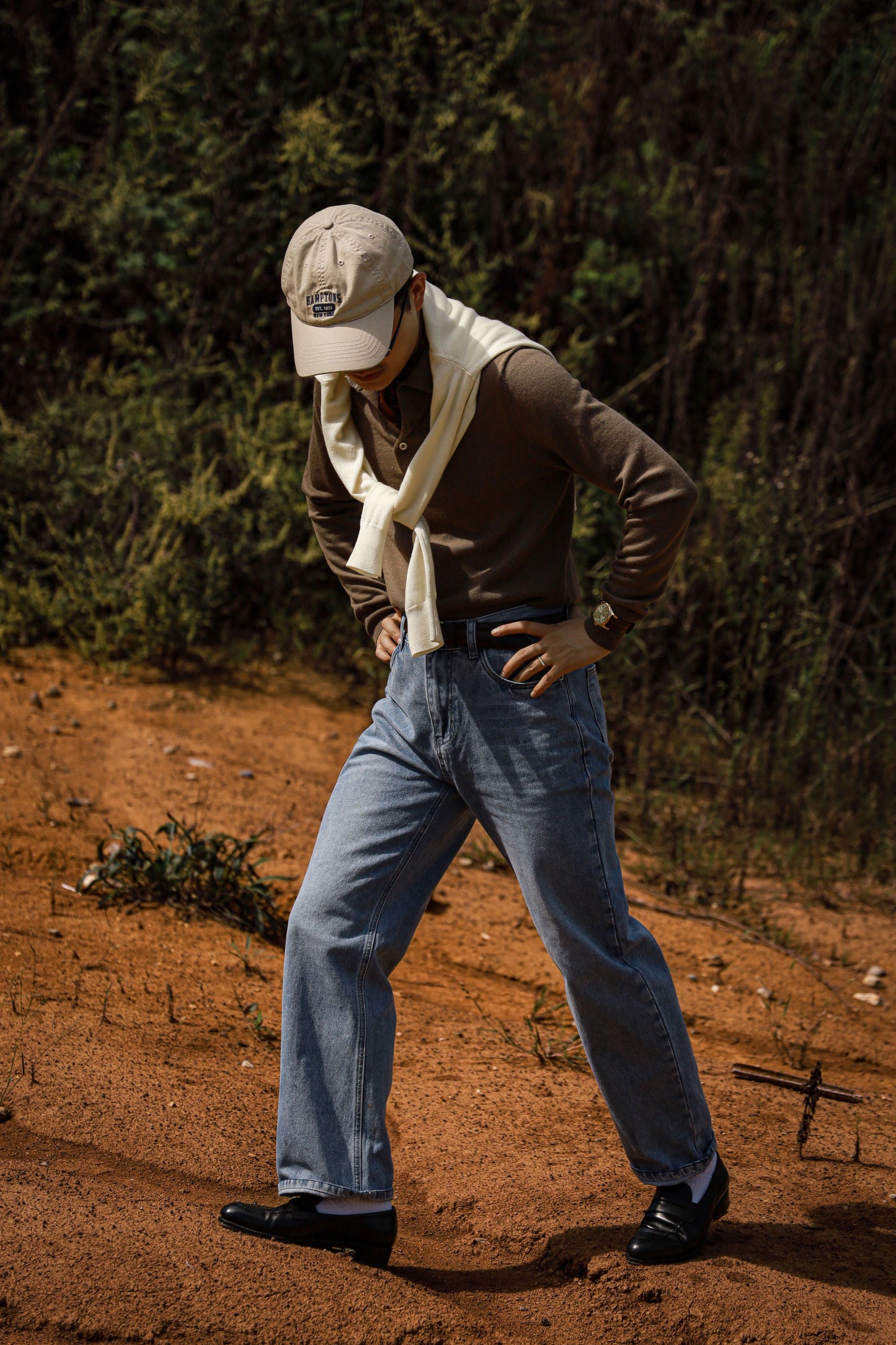 「Brown Green」Polo collar Sweater