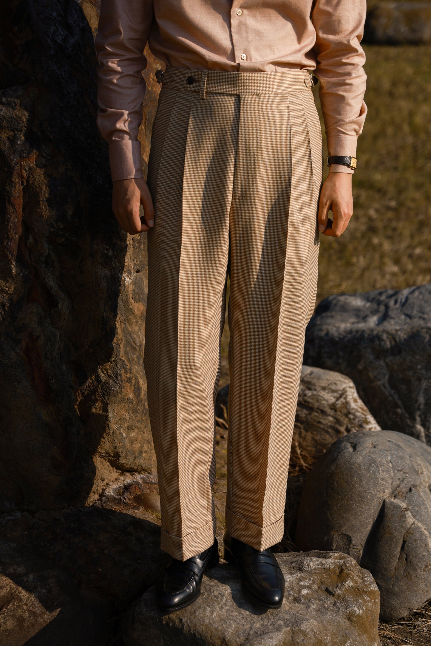 Desert Yellow Houndstooth Suit Trousers 