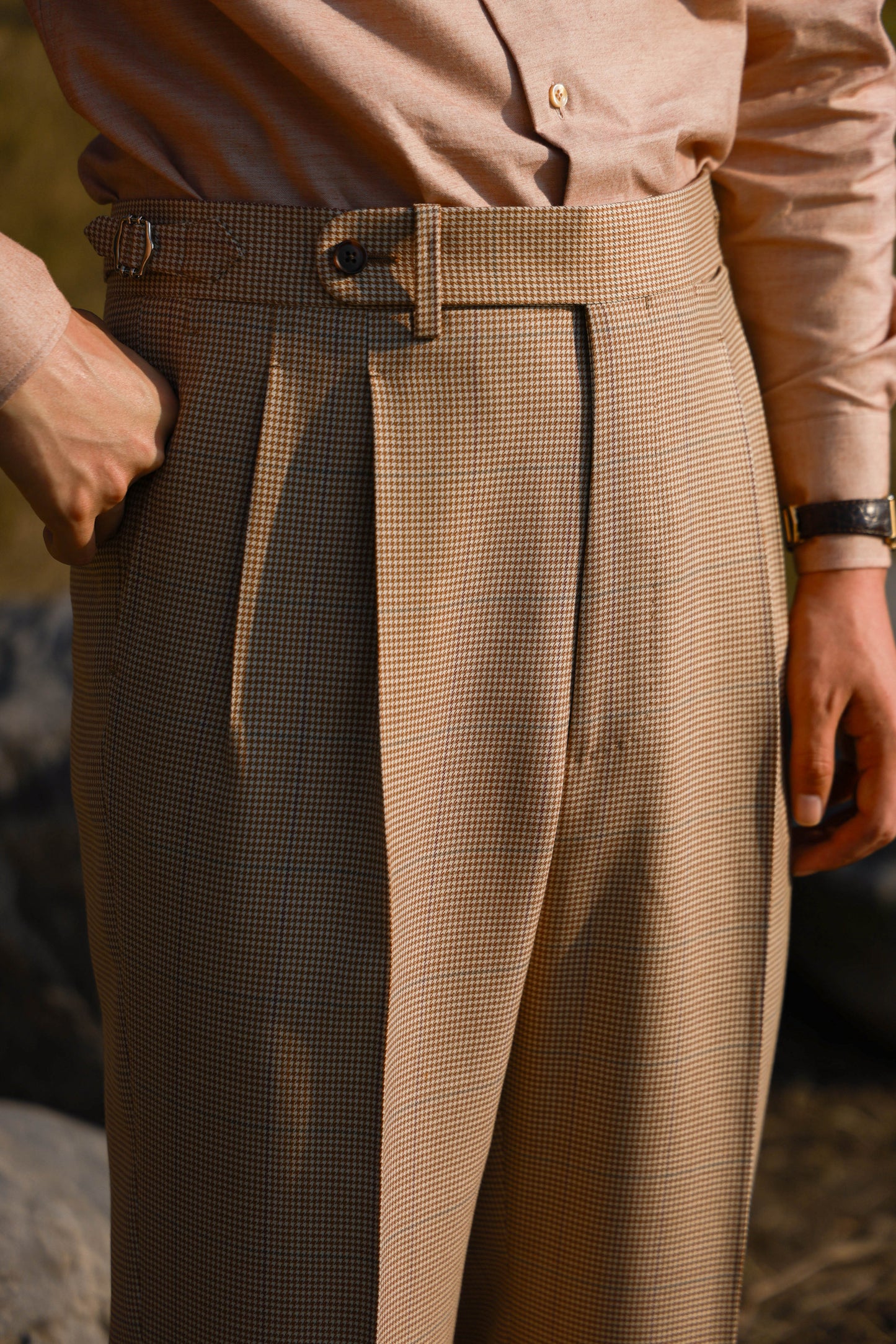 Desert Yellow Houndstooth Suit Trousers 