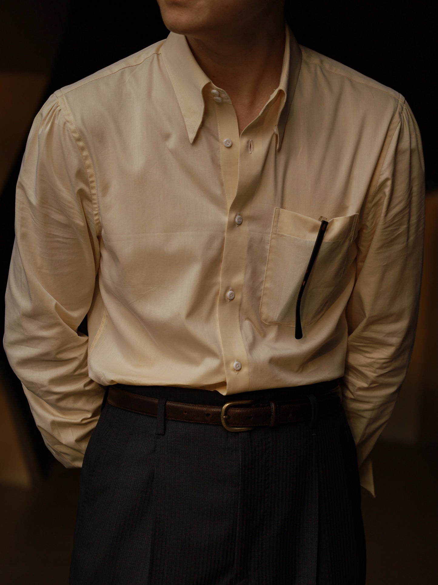 「Autumn Chrysanthemum Yellow」Hidden Button Collar Shirt