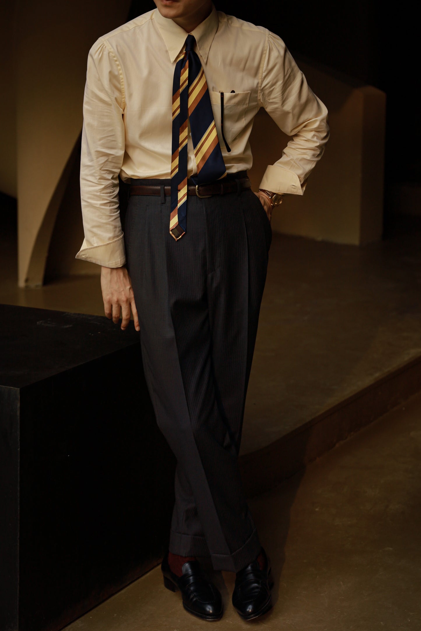 「Autumn Chrysanthemum Yellow」Hidden Button Collar Shirt