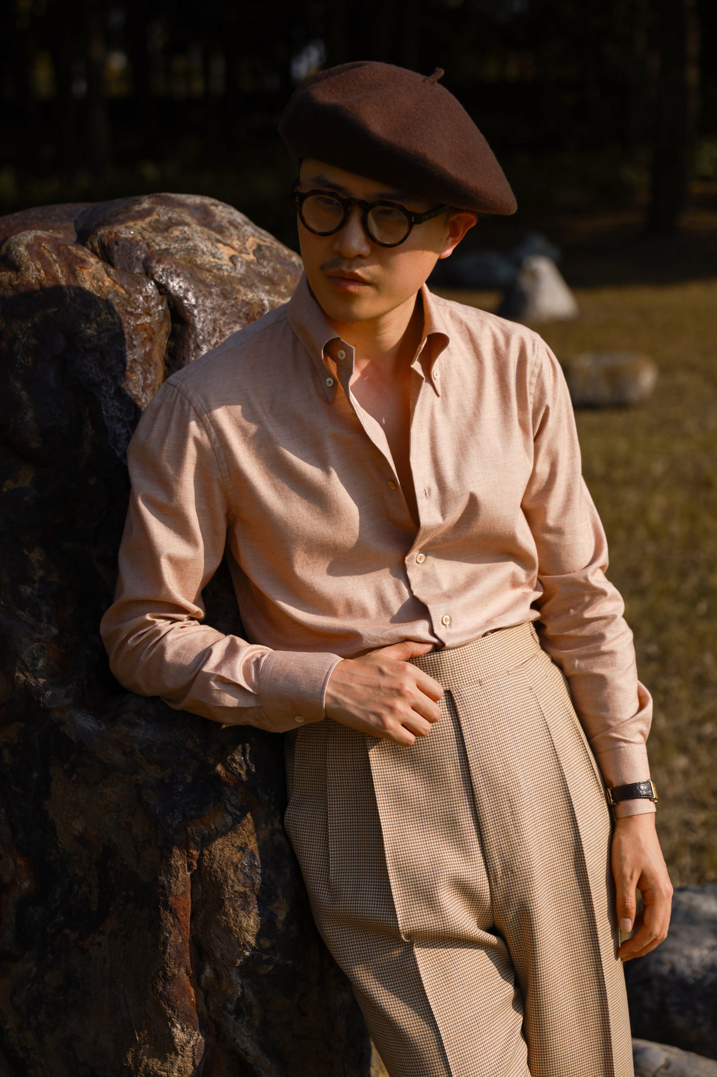 「Oak powder Flannel」Button-down Collar Shirt