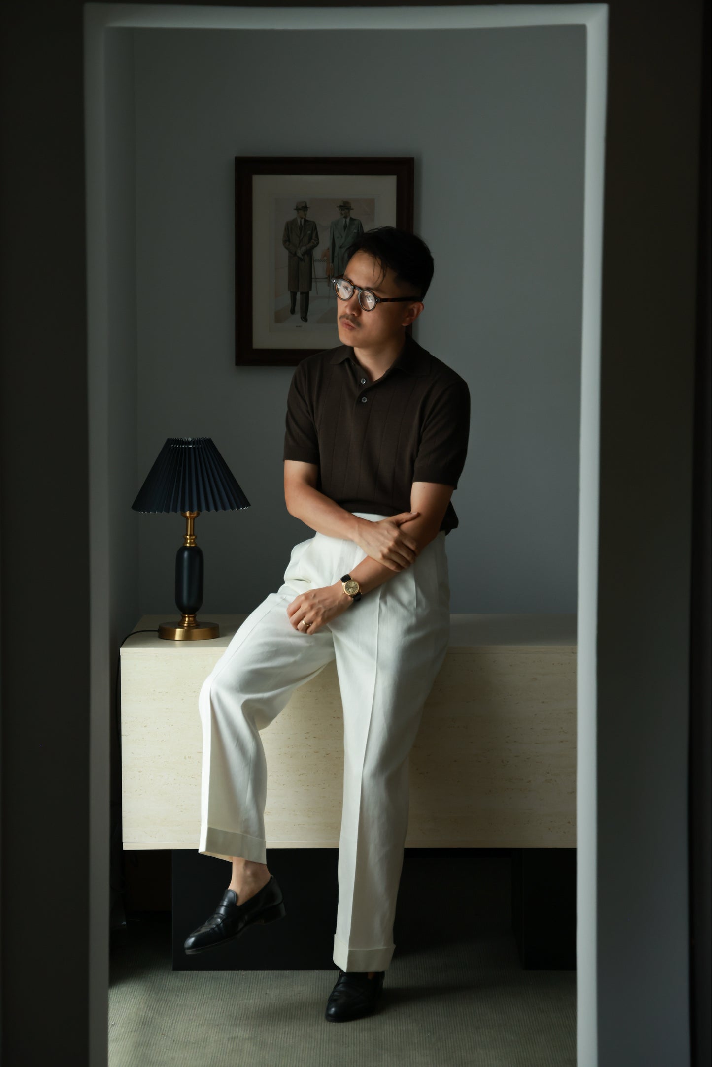 Lyocell-Cotton Linen Blend Ribbed Knit Polo Shirt — Sand Beige