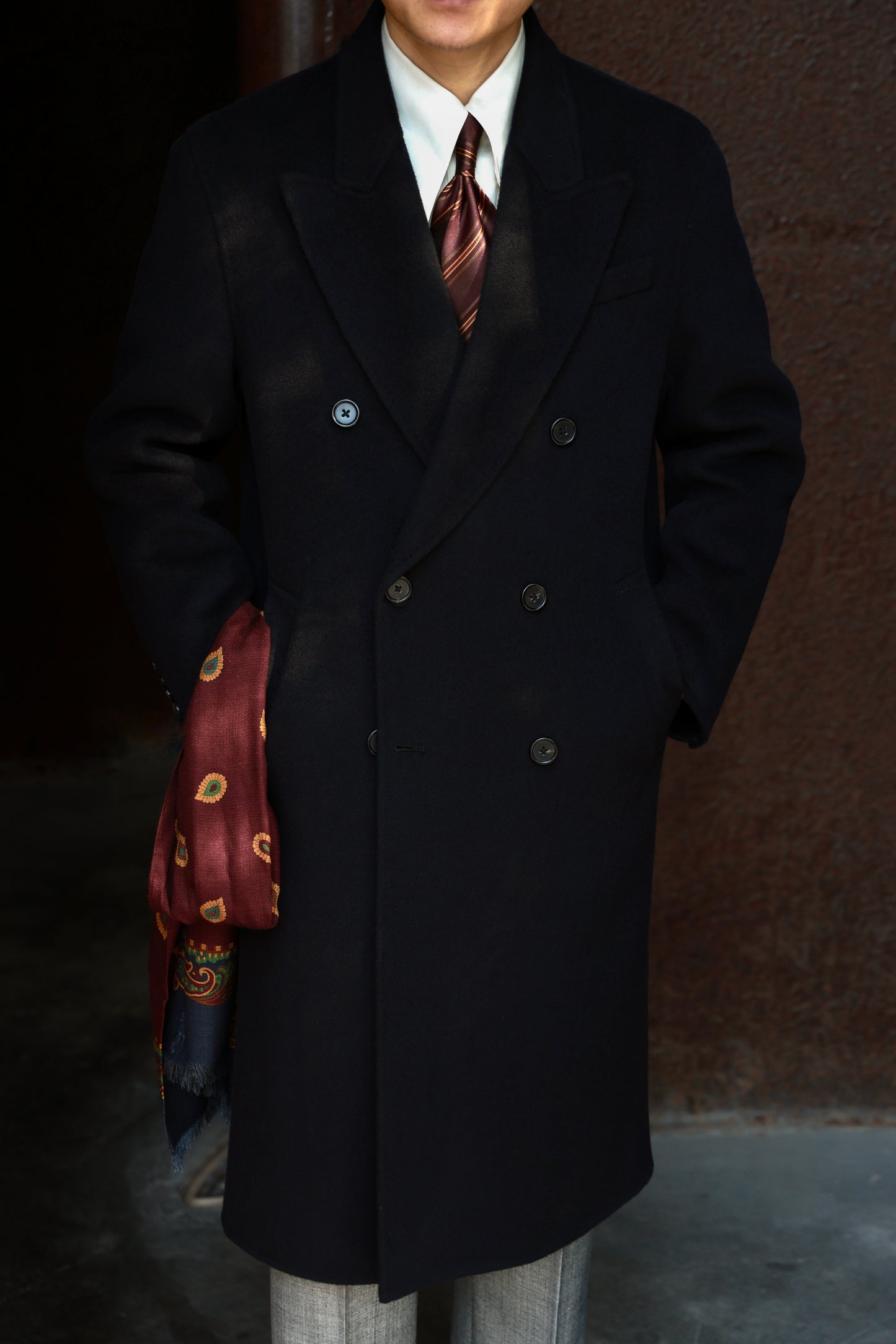 "Moshi Desert Island" long peaked lapel double-faced wool coat 